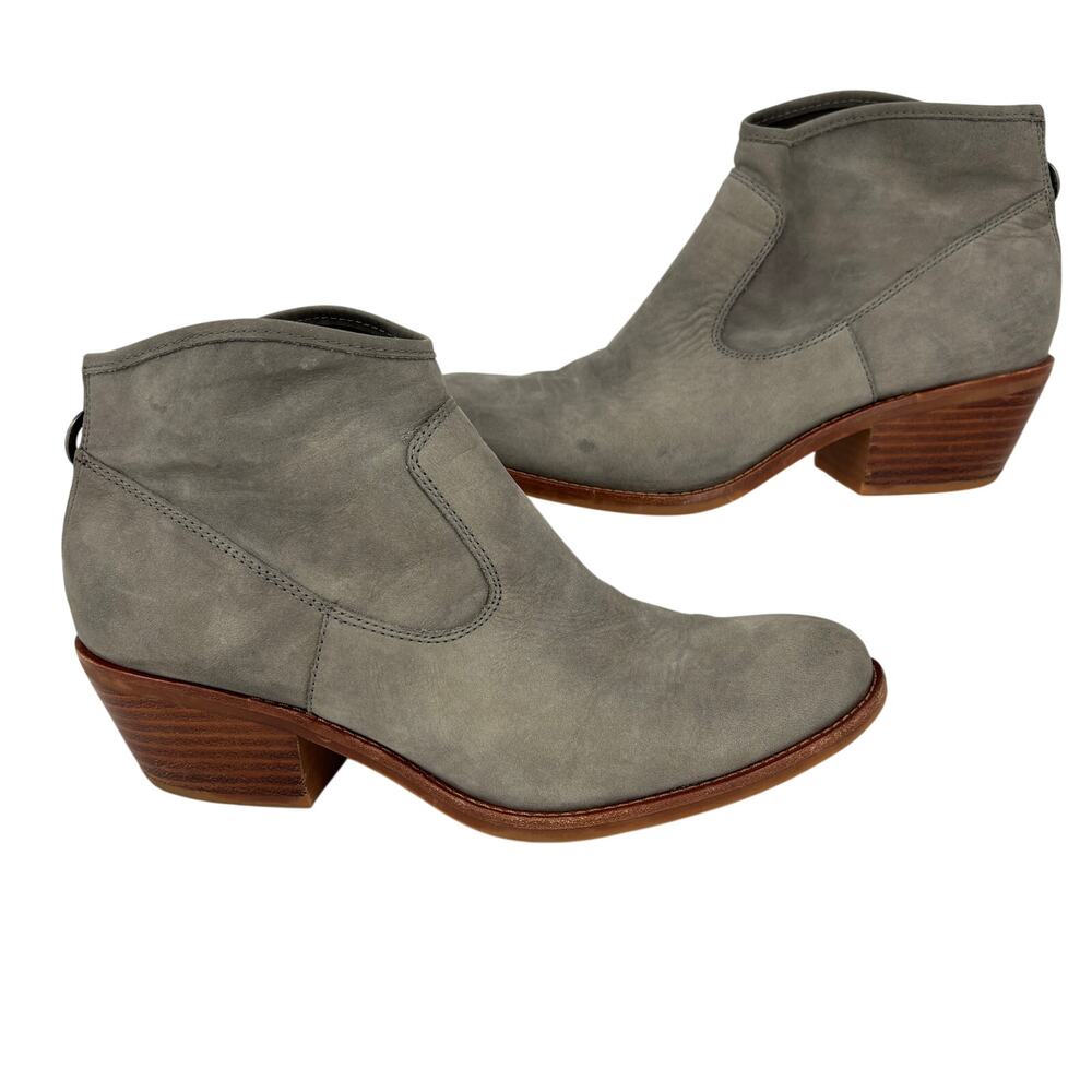 Sofft Aisley Ankle Bootie Womens Size 10 Gray Leather Back Zip Block Heel Boot